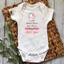 Hediyenza Tavşan Baskılı Anneler Günü Hediyesi Pembe Baskılı Bebek Body Zıbın