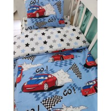 Bebek Özel Pamuk Bebek/çocuk Yastık Çarşaf Yorgan Seti Kırmızı Arabalı Yıldızlı