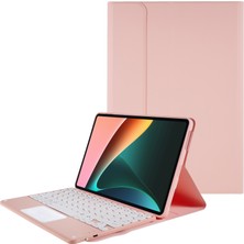 LRtools Xiaomi Pad İçin 5/5 Pro Square Cap Touchpad Kablosuz Bluetooth Klavye + Stand Deri Tablet Kılıfı - Pembe (Yurt Dışından)