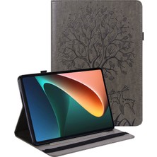 LRtools Baskılı Ağaç Geyik Deseni Pu Deri Stand Tablet Kapak Kabuğu Kart Yuvalı Xiaomi Pad 5/Pad 5 Pro - Gri (Yurt Dışından)