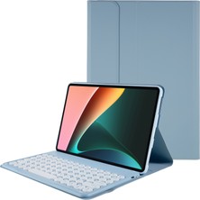 LRtools Xiaomi Pad İçin 5/5 Pro Yuvarlak Kapak Kablosuz Bluetooth Klavye + Stand Tasarım Pu Deri Tablet Kılıf - Mavi (Yurt Dışından)