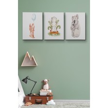 Dünyatablo 3’lü Tablo Sevimli Üç Hayvan Koleksiyonu Dekoratif Duvar Kanvas Tablo Seti