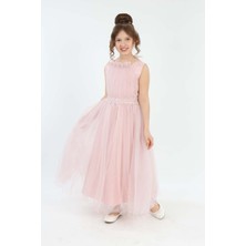 Kız Çocuk Tül Kumaş Kupür İşlemeli Astarlı Tütülü Gece Düğün Balo Mezuniyet Abiye Elbise Kıyafet-ABY-0021