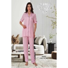 Effortt Pembe Önden Düğmeli Kadın Pijama Takımı