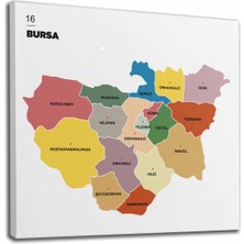 Aydın Ticaret Bursa  Ili ve Ilçeler Haritası  Dekoratif Kanvas Tablo 1307