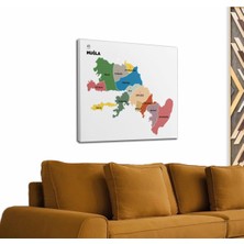 Dünyatablo Muğla Ili ve Ilçeler Haritası  Dekoratif Kanvas Tablo 1422