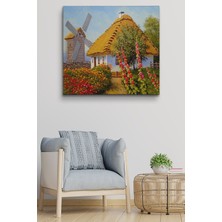 Dünyatablo Köy Evi Manzarası Yağlıboya Görünüm Dekoratif Kanvas Duvar Tablosu