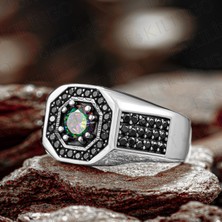 Takılingo 925 Ayar Gümüş Sekizgen Zirkon Detaylı Mistik Topaz Erkek Yüzük