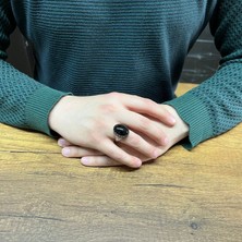 Takılingo 925 Ayar Gümüş Kalem Işlemeli Siyah Oniks Taşlı Erkek Yüzük