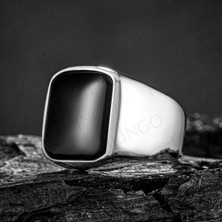 Takılingo 925 Ayar Gümüş Sade Siyah Oniks Taşlı Erkek Yüzük