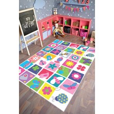 10 Post Online Çocuk Halısı Figürlü Hayvan ve Pembe Kaydırmaz Kesme Yıkanabilir Ince Halı