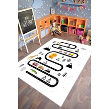 Çocuk Halısı Figürlü Oyun Beyaz Siyah Kaydırmaz Kesme Yıkanabilir Ince Halı