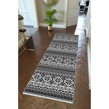 10 Post Online Yolluk Kilim Desenli Otantik Siyah Gri Kaymaz Kesme Yıkanabilir Ince Dijital Baskı Koridor Halısı