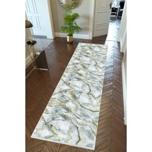 10 Post Online Yolluk Taş Mermer Altın Gri Gold Kaymaz Kesme Yıkanabilir Ince Dijital Baskı Koridor Halısı