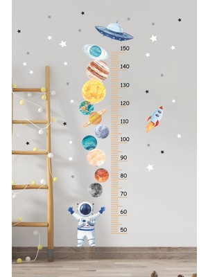 Piksel Grafik Gezegenler Boy Ölçer Çocuk Odası Duvar Sticker