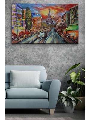 Dünyatablo Eyfel Kulesi Manzaralı Yağlıboya Görünüm Dekoratif Kanvas Duvar Tablosu