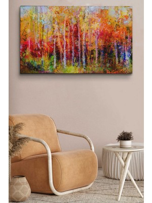 Dünyatablo Son Bahar Ağaçları Yağlıboya Görünüm Dekoratif Kanvas Duvar Tablosu