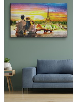 Dünyatablo Paris Eyfel Kulesini Seyreden Romantik Çift Kanvas Tablo