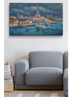 Dünyatablo Soçhi Limanı Rusya Yağlıboya Görünüm Dekoratif Kanvas Duvar Tablosu