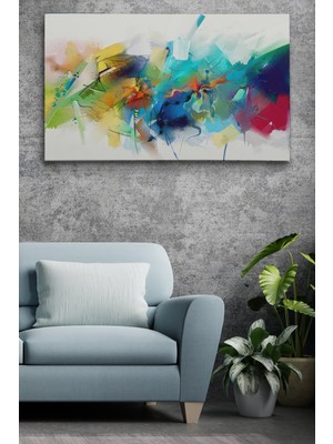 Dünyatablo Soyut Fırça Darbeleri Ile Yağlıboya Görünüm Dekoratif Kanvas Duvar Tablosu