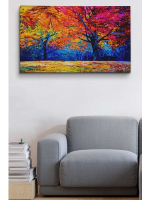 Dünyatablo Sonbahar Ağaçları Yağlıboya Görünüm Dekoratif Kanvas Duvar Tablosu