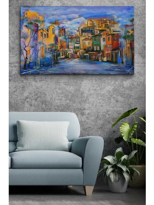 Dünyatablo Bulutlu Avlu Yağlıboya Görünüm Dekoratif Kanvas Duvar Tablosu