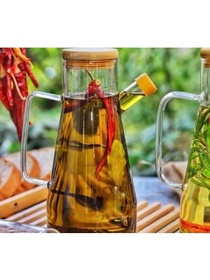 Safestore 900 ml Bambu Kapaklı Cam Yağdanlık Sirkelik Süt Saklama Su Sürahisi