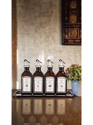Khakma Stantlı Amber 4'lü 250 ml Zeytinyağı Nar Ekşisi Limon Sirke Şişesi Yağdanlık Yağlık Seti Byaz YCB4LÜPAST1 Beyaz