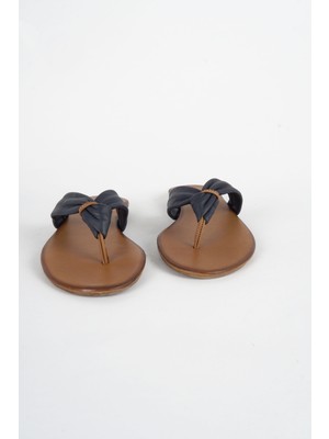 Mushoes Lacivert Hakiki Deri Parmak Arası Terlik 120-22