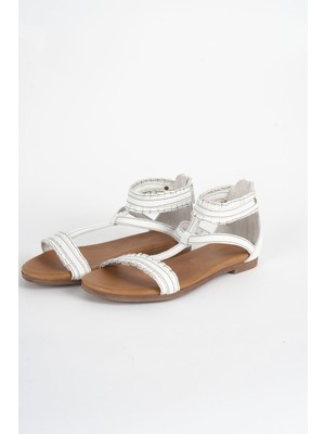 Mushoes Beyaz Hakiki Deri Sandalet 128-22