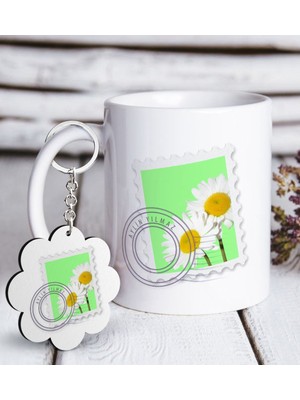 BK Kişiye Özel Papatya Tasarımlı Beyaz Kupa ve Anahtarlık Hediye Seti-10