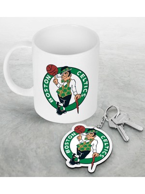 BK Nba Boston Celtics Beyaz Kupa ve Ahşap Anahtarlık Seti