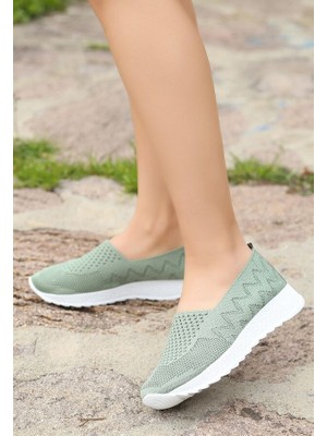 Pabucmarketi Mint Yeşili Triko Kadın Babet Ayakkabı