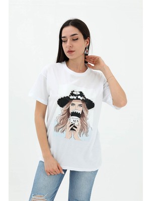 Vapur Bisiklet Yaka Kovboy Şapkalı Süprem T-Shirt - Beyaz