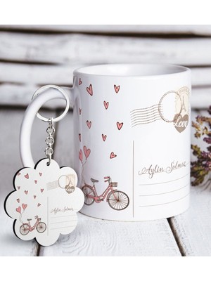 BK Kişiye Özel Nostaljik Mektup Tasarımlı Beyaz Kupa ve Anahtarlık Hediye Seti