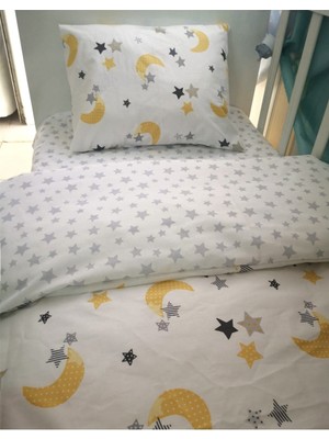 Bebek Özel Pamuk Bebek/çocuk Yastık Çarşaf Yorgan Seti Sarı Hilal Yıldızlı