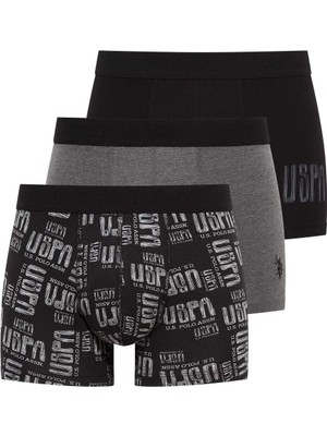 U.S. Polo Assn. Erkek Antrasit Melanj - Siyah - Baskılı 3'lü Boxer