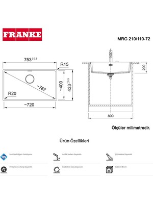 Franke Mrg 210 / 110-72 Granit Evye, Tezgah Altı, Stone Grey Renk