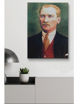 Lila Fil Lilafil Atatürk Portre Tablosu Mustafa Kemal Atatürk Dikdörtgen Dekoratif Kanvas Tablo