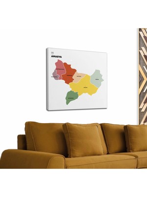 Dünyatablo Amasya  Ili ve Ilçeler Haritası  Dekoratif Kanvas Tablo 1262