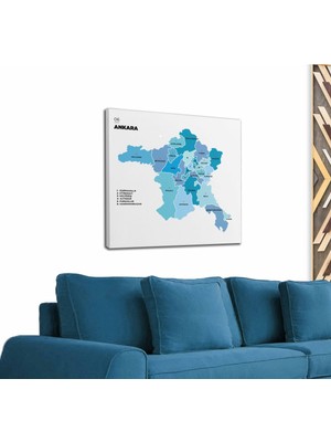 Dünyatablo Ankara  Ili ve Ilçeler Haritası  Dekoratif Kanvas Tablo 1264