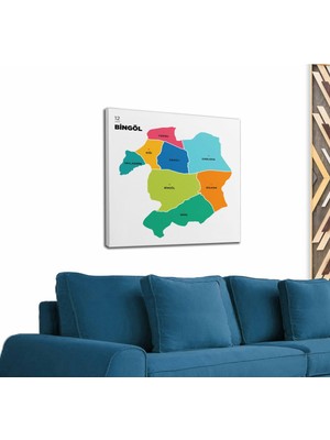 Dünyatablo Bingöl Ili ve Ilçeler Haritası  Dekoratif Kanvas Tablo 1294