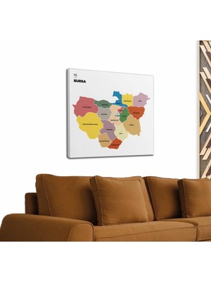 Dünyatablo Bursa  Ili ve Ilçeler Haritası  Dekoratif Kanvas Tablo 1307