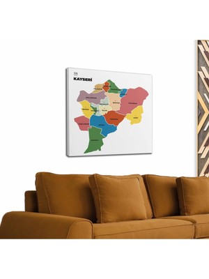 Dünyatablo Kayseri Ili ve Ilçeler Haritası  Dekoratif Kanvas Tablo 1386
