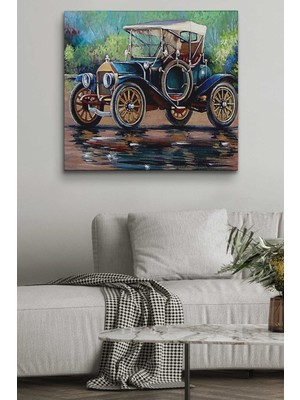 Dünyatablo Eski Siyah Araba Yağlıboya Görünüm Dekoratif Kanvas Duvar Tablo