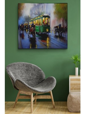Dünyatablo Eski Tranvay Retro Yağlıboya Görünüm Dekoratif Kanvas Duvar Tablosu