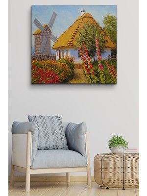 Dünyatablo Köy Evi Manzarası Yağlıboya Görünüm Dekoratif Kanvas Duvar Tablosu