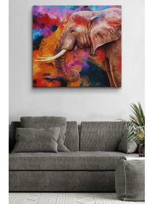Dünyatablo Renkli Fil Yağlıboya Görünüm Dekoratif Kanvas Duvar Tablosu