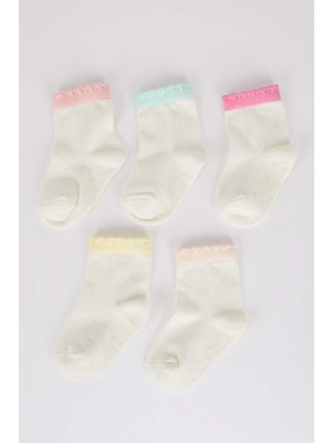 DeFacto Kız Bebek Pamuklu Kaydırmaz Tabanlı 5'li Uzun Çorap X6298A2NS