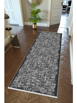Yolluk Doku Siyah Kaymaz Kesme Yıkanabilir Ince Dijital Baskı Koridor Halısı